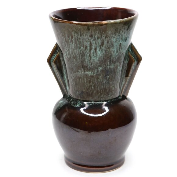 Vintage Beauceware Pottery Vase 41 Canada Drip Glaze Teal Blue Green Brown MCM - Picture 10 of 10